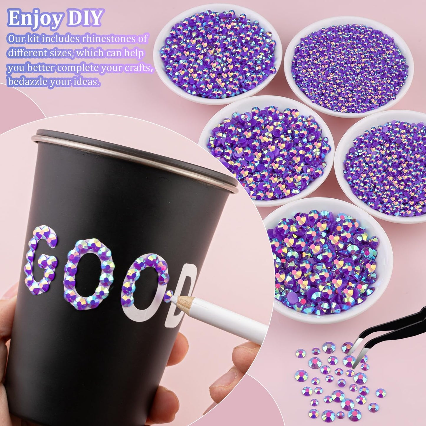 16000Pcs Resin Jelly Rhinestones with Tweezers for Crafting, Dark Purple AB 2-6mm Mixed Sizes Flatback Gems, Bedazzling Crystal for DIY Crafts Beauty and Personal Care TINKRSTUFF