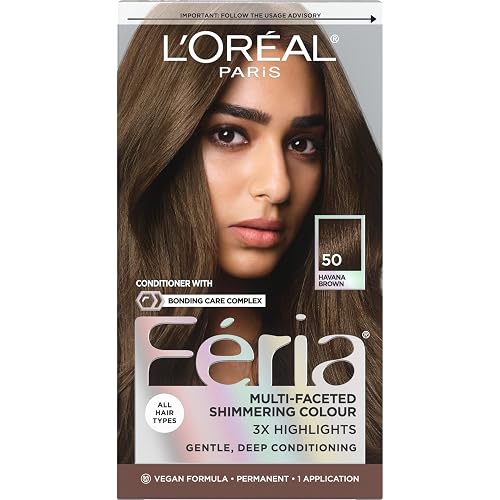 L'Oreal Paris Feria Multi-Faceted Shimmering Permanent Hair Color, 50 Havana Brown (Medium Brown), Pack of 1 Hair Dye Kit Beauty & Personal Care L'Oreal Paris