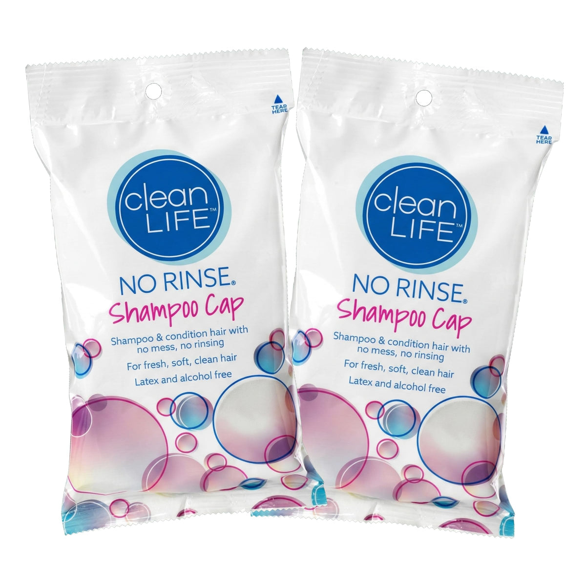 No-Rinse Cleanlife Products Shampoo Cap (2 Pack) - Waterless, Rinse Free Hair Washing and Conditioning Shower Caps for Bathing Elderly, Bedridden,