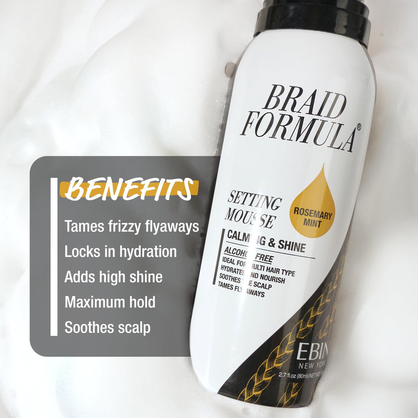 EBIN NEW YORK Braid Formula Setting Mousse (12.49 oz, Olive Oil) Beauty & Personal Care EBIN NEW YORK