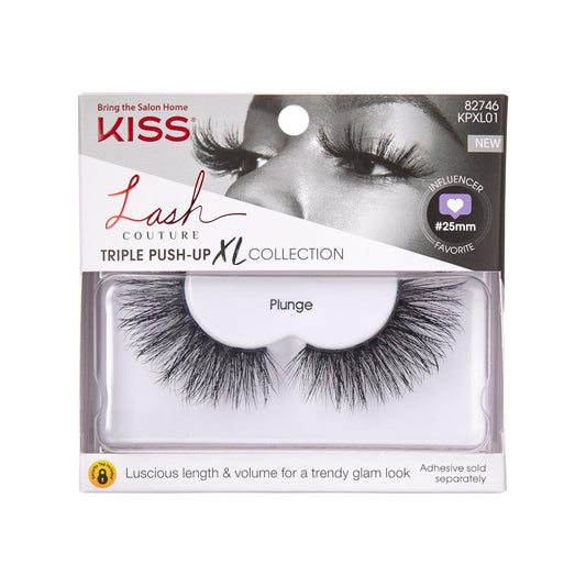 Kiss Lash Couture Triple Push Up XL Collection False Eyelashes, 3D Volume in Extra Long Length with Triple Design Technology, Cruelty-Free