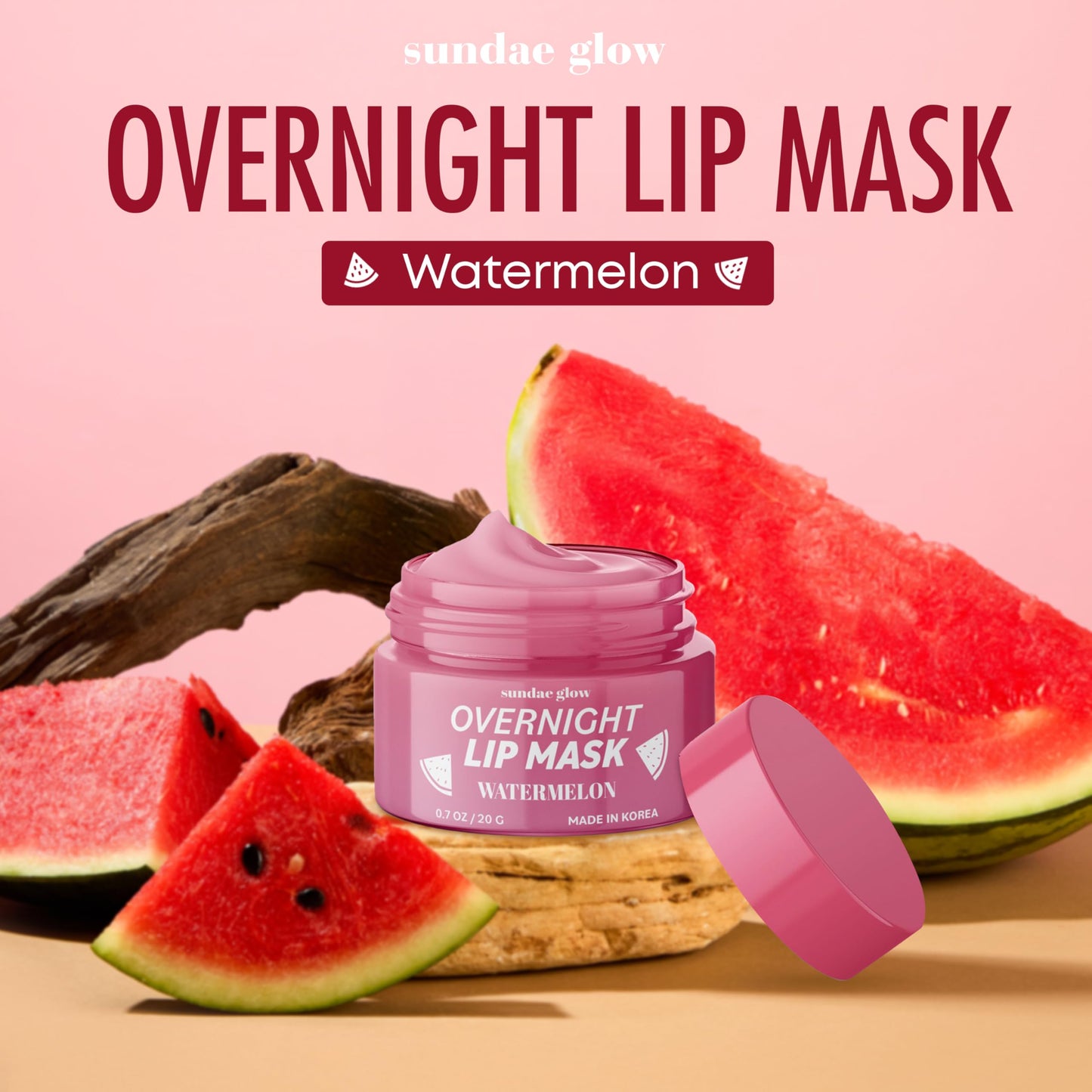 Sundae Glow Lip Mask with Watermelon - Overnight Lip Repair, Intense Hydration & Smoothing - Dermatologist Tested, Korean Skin Care - 95% Natural Beauty & Personal Care Sundae Glow