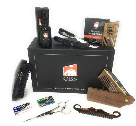 G.B.S Beard Grooming and Trimming Kit for Men, Beard Brush, Folding Comb, Mustache Comb, Beard Balm Wax and Unscented Oil, Barber Razor, Barber Beauty and Personal Care G.B.S
