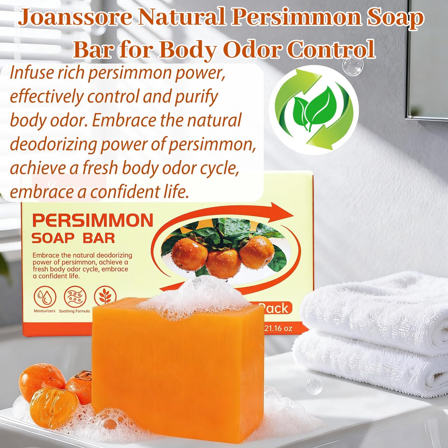 Joanssore 6 PCS Persimmon Soap for Old People Smell, Long Lasting Persimmon Soap Bar for Body Odor Deodorant, Purifying and Nourish Whole Body, 3.53 Beauty & Personal Care Joanssore