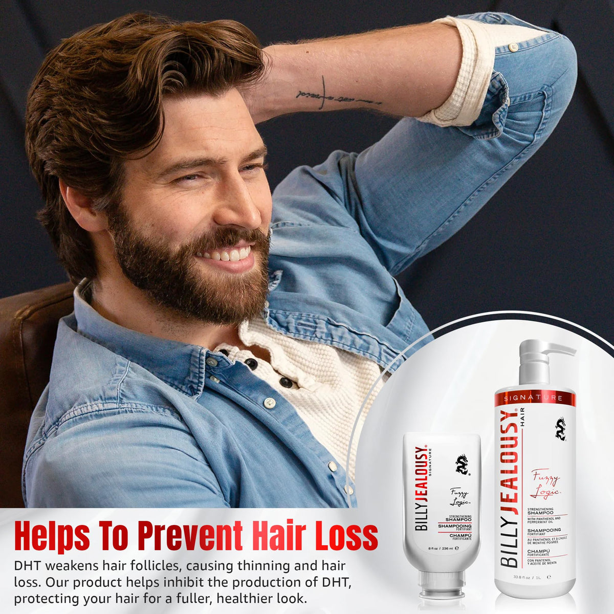 Billy Jealousy Fuzzy Logic Men's Shampoo for Thinning Hair, Peppermint-Infused, With DHT Blockers to Prevent Hair Loss and Breakage, Cleans Beauty & Personal Care Billy Jealousy