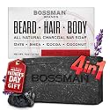 Bossman 4-in-1 Charcoal Soap Bar (4 oz) - Bar Soap for Men - All-Natural Beard Wash, Shampoo, Body Wash & Shaving Solution - Lavender & Patchouli Beauty & Personal Care Bossman