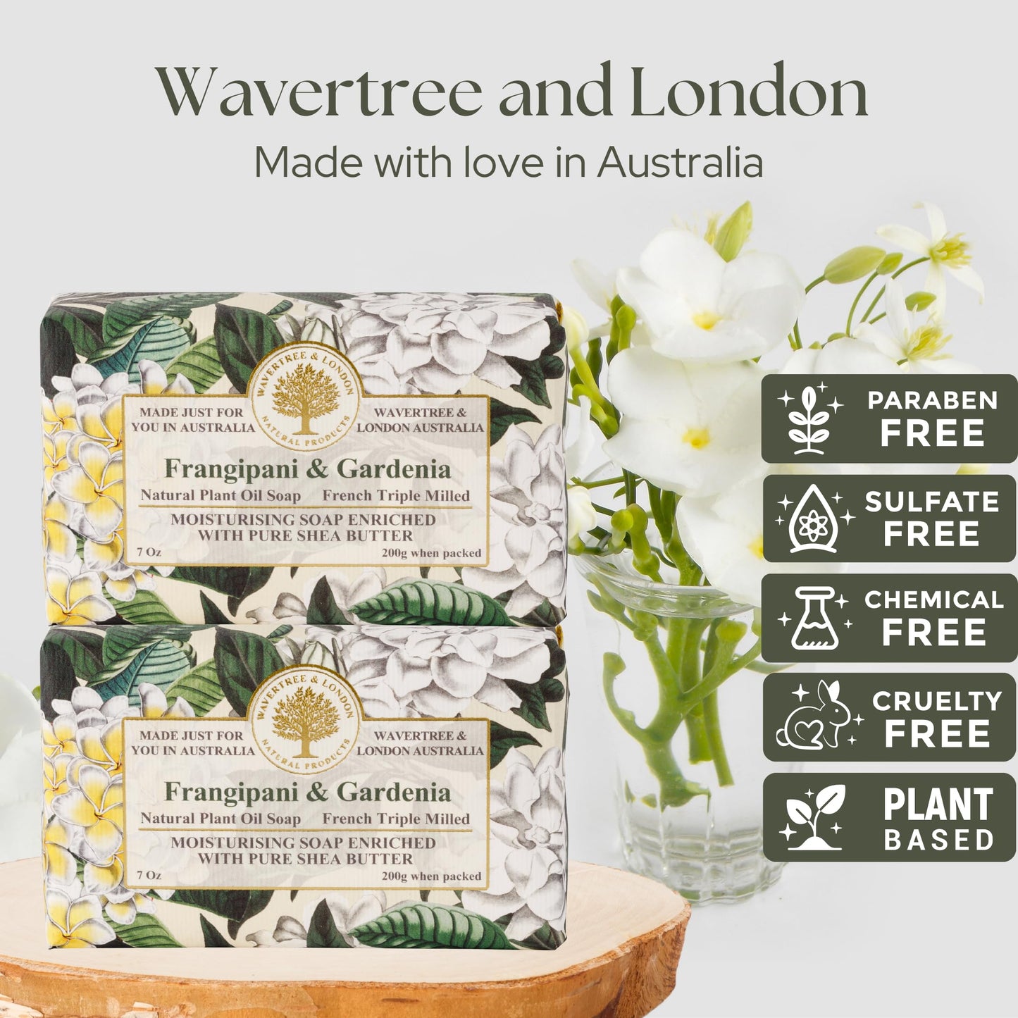 Wavertree & London Frangipani Gardenia Scented Natural Soap (2 Bars), 7oz Moisturizing French Triple Milled Soap Bars enriched with shea butter - Pure Beauty & Personal Care Wavertree & London