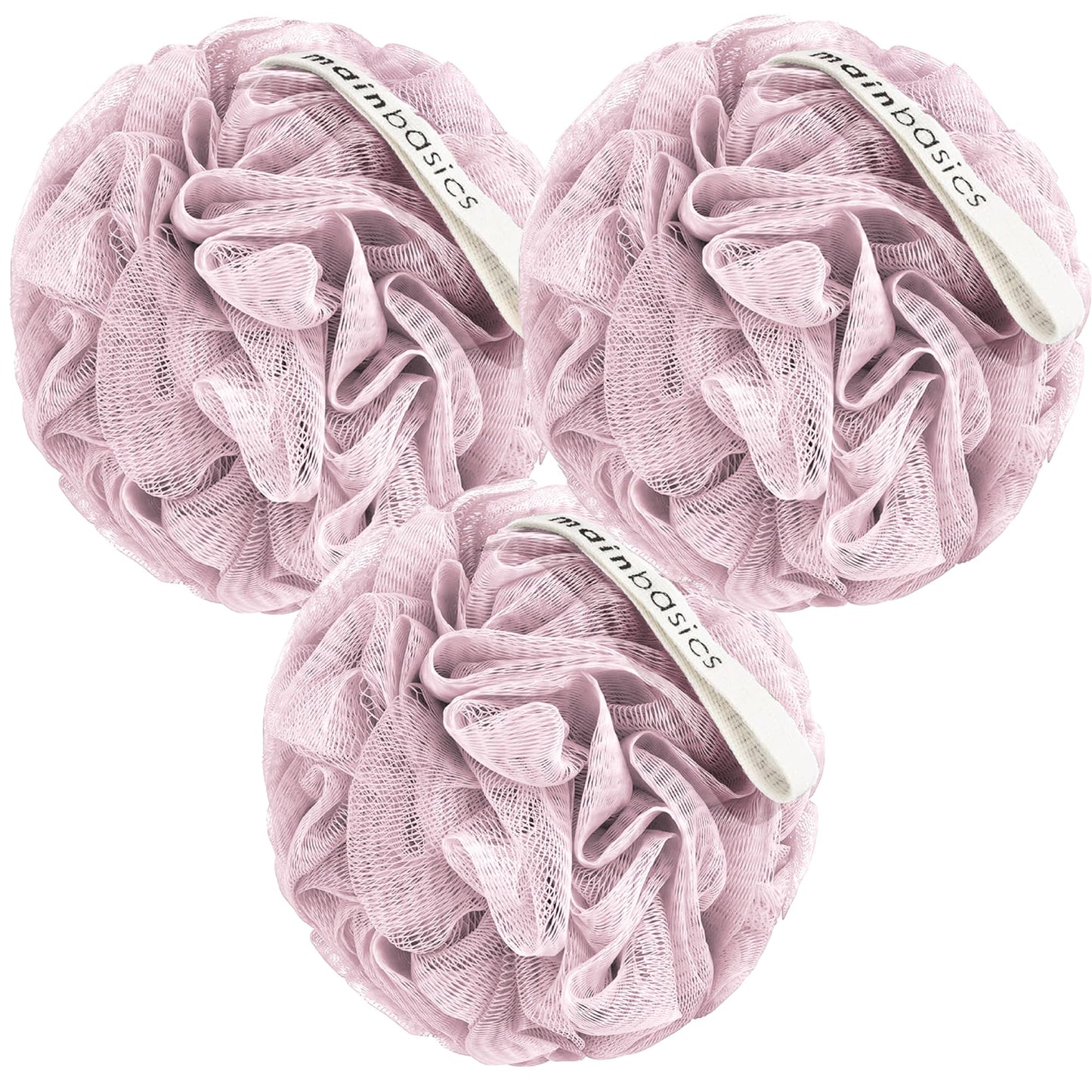 MainBasics Bath Shower Loofah Sponge Pouf Body Scrubber Exfoliator Body Wash Sponge (Set of 3, Perfectly Pink) Beauty & Personal Care MainBasics