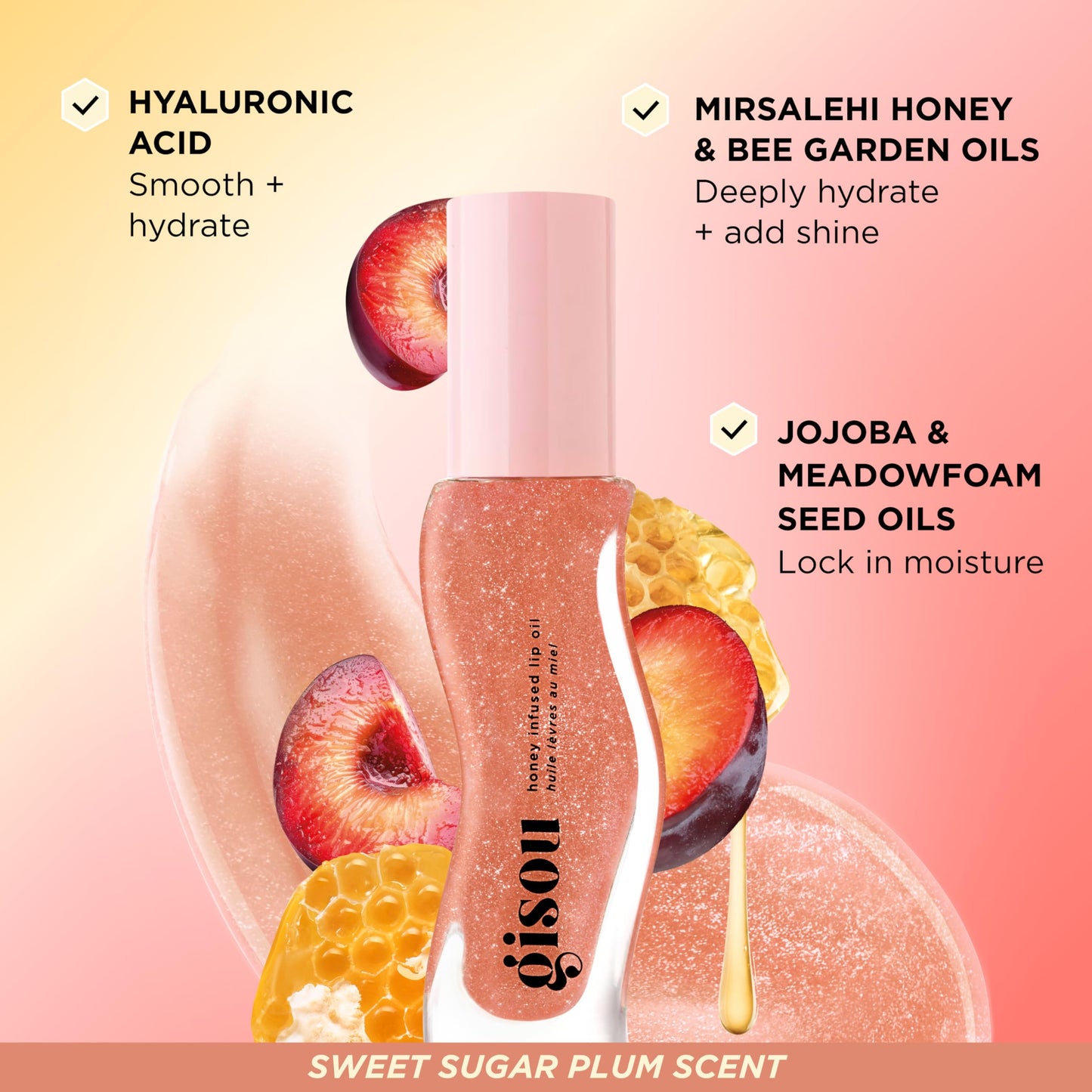 Gisou Honey Infused Lip Oil - Hydrating & Glossy Lip Oil with Mirsalehi Honey & Jojoba Seed Oil, Non-Sticky Shine, Glazed Plum, 0.27 Fl Oz Beauty and Personal Care Gisou