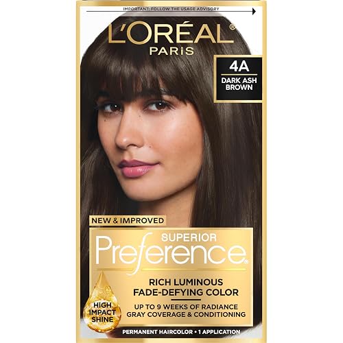 L'Oreal Paris Superior Preference Luminous Fade-Defying Permanent Hair Color, Hair Dye For Up to 9 Weeks of Radiance, Dark Ash Brown 4A, 1 Hair Dye Beauty & Personal Care L'Oreal Paris