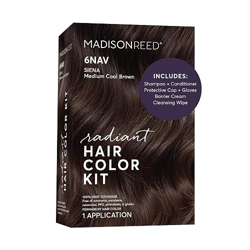Madison Reed Radiant Hair Color Kit - 6NAV Medium Cool Brown (Siena Brown), Salon-Quality Permanent Hair Dye, Superior Gray Coverage & Dimensional Beauty & Personal Care Madison Reed