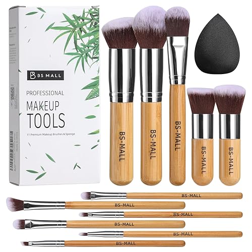 BS-MALL Makeup Brush Set 11Pcs Bamboo Synthetic Kabuki Brush Set Foundation Powder Blending Concealer Eye shadows Blush Cosmetics Brushes Beauty & Personal Care BS-MALL