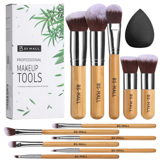 BS-MALL Makeup Brush Set 11Pcs Bamboo Synthetic Kabuki Brush Set Foundation Powder Blending Concealer Eye shadows Blush Cosmetics Brushes Beauty & Personal Care BS-MALL