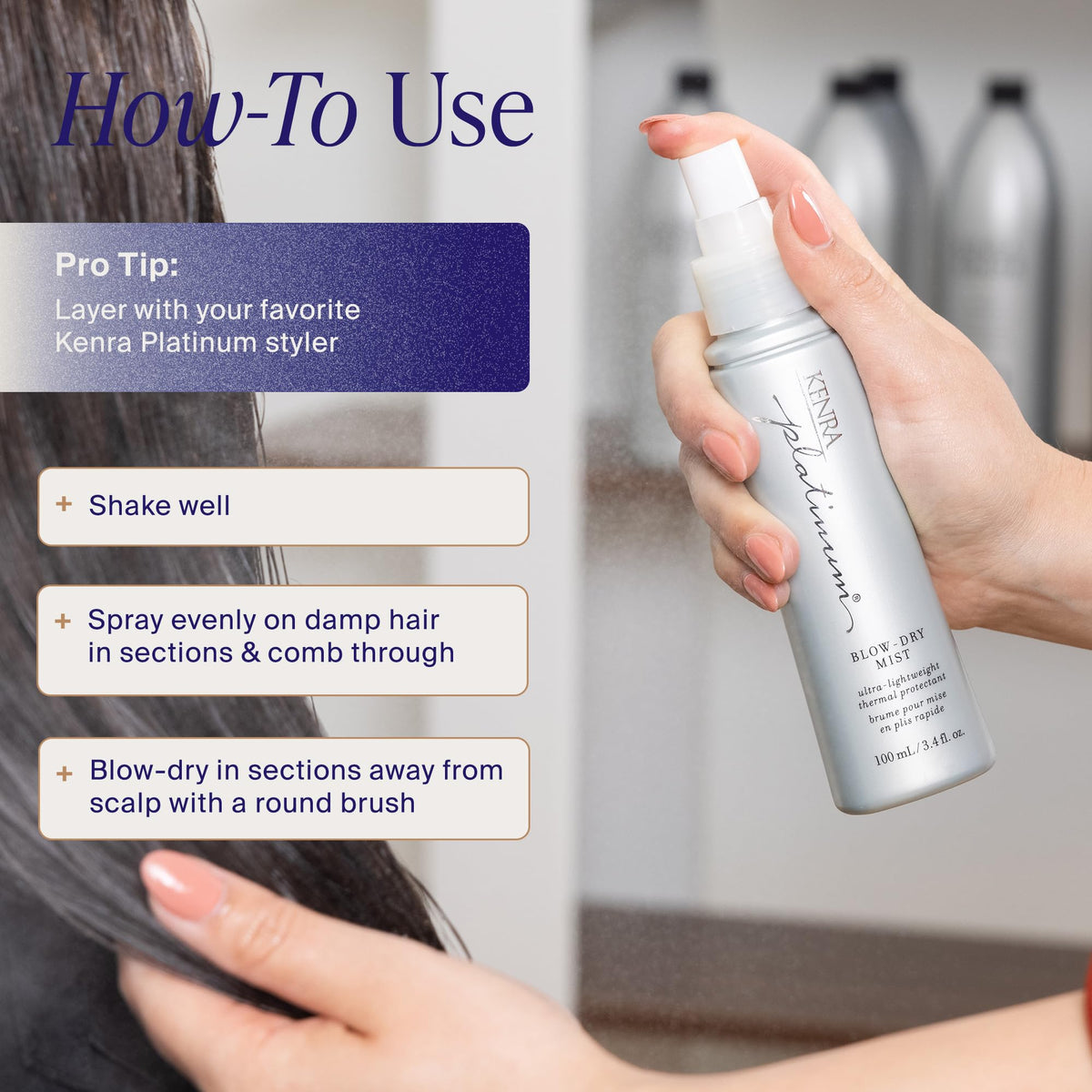 Kenra Platinum Blow-Dry Mist | Ultra-Lightweight Thermal Protectant | Detangles, Smooths, & Softens | Eliminates Frizz & Resists Humidity | Fine