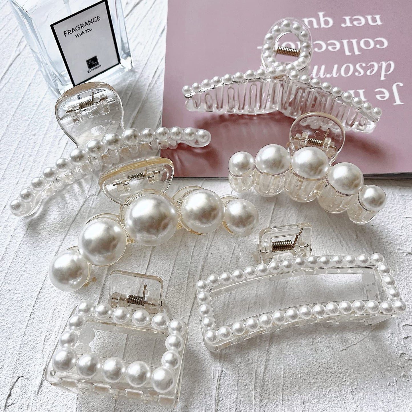 6 Pcs Pearl Hair Clips for Women Large Claw Clips for Thin Thick Hair White Hair Claw Clips for Wedding Gift Nonslip Hair Accessories for Women Beauty & Personal Care Sisiaipu