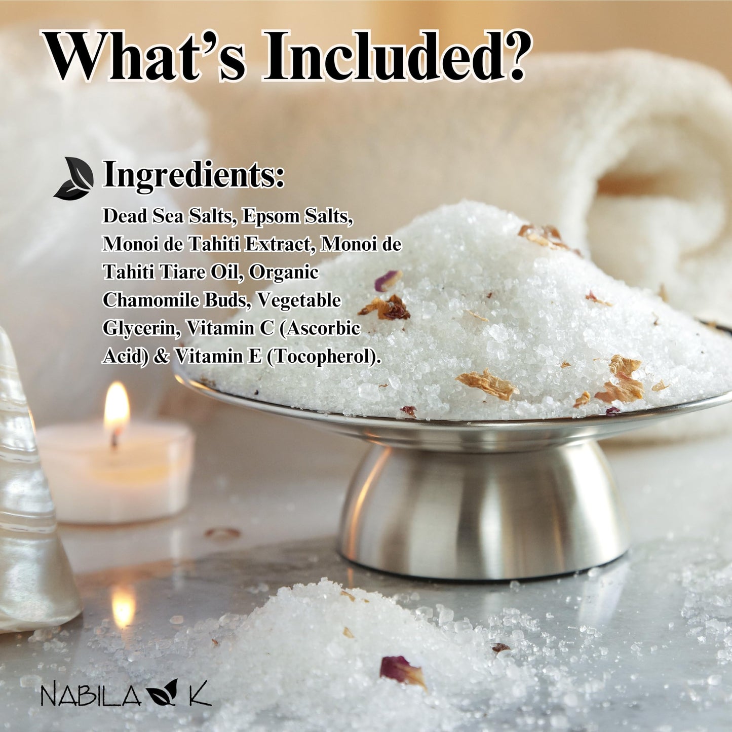 Polynesian Monoi Bath Salts for Women & Men - Dead Sea Salt & Epsom Salt Soak and Scrub - Monoi de Tahiti Oil & Tiare Flower, Cruelty-Free Beauty and Personal Care Nabila K