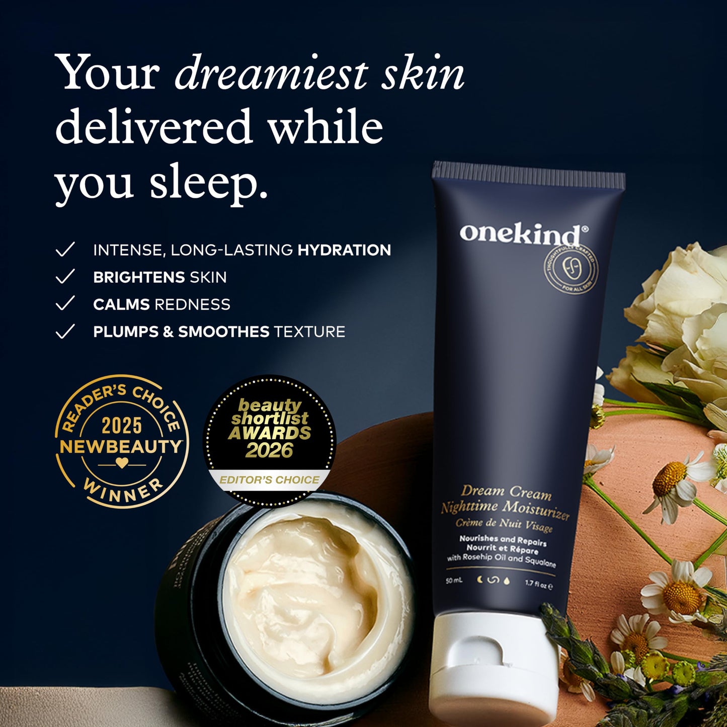 Onekind Night Moisturizer for Face, Hydrating Dream Cream for Wrinkles, Night Cream for Women Anti Aging with Squalane, Rosehip & Shea Butter for Dry Beauty & Personal Care Onekind