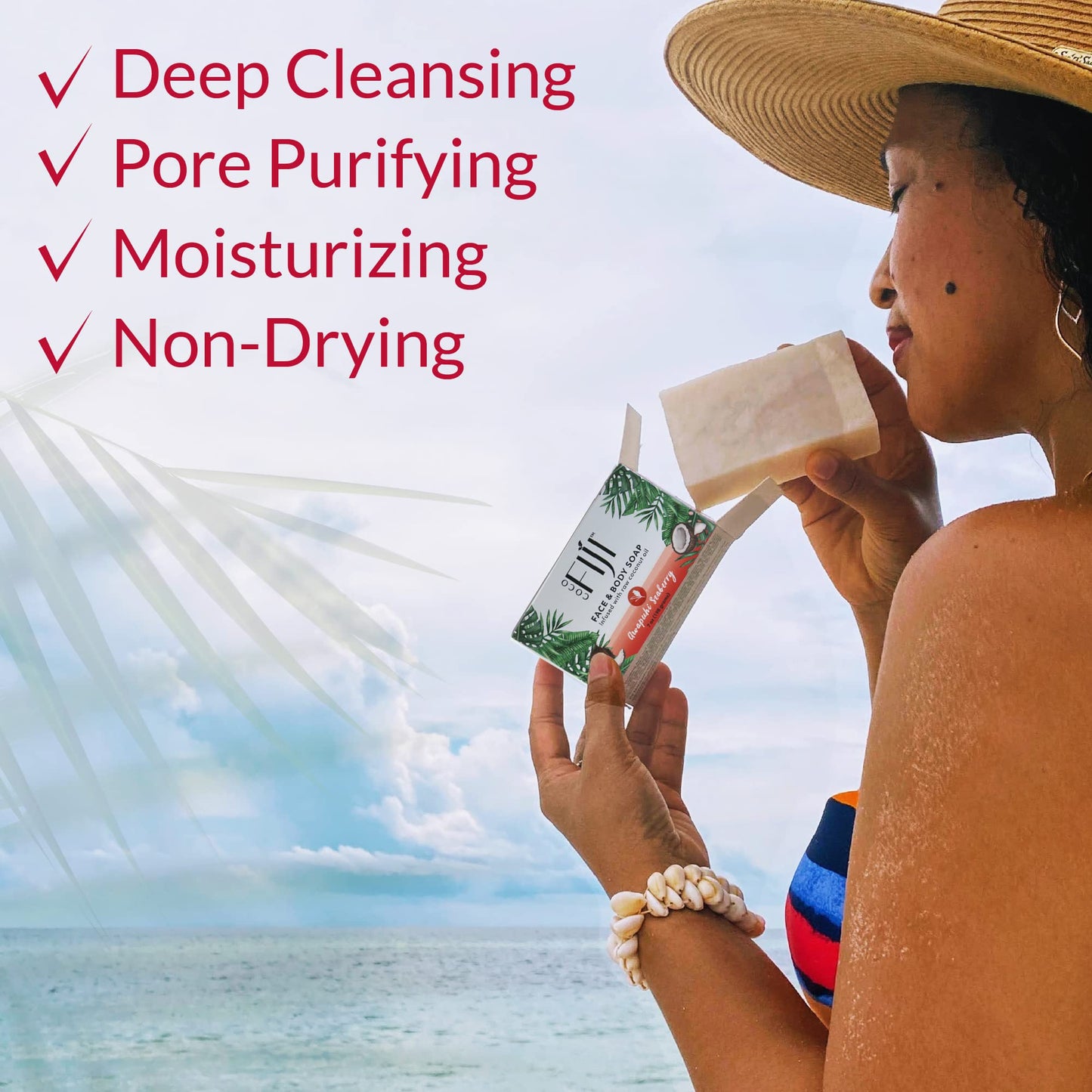 "Coco Fiji Soap Bar for Face and Body Infused With Organic Coconut Oil, Awapuhi Seaberry, Essential Oil, Natural Soap for Moisturizing & Pore Beauty & Personal Care Organic Fiji