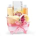 Home Spa Gift Basket Peony Spa Set For Women, Contains Shower Gel, Bubble Bath, Body Lotion, Peony Bath Salt & Puff in a Pink Feminine Tub - Mother's Beauty & Personal Care Freida and Joe