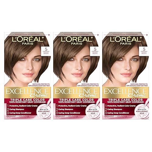 L'Oreal Paris Excellence Crème Permanent Hair Dye, Triple Care Hair Color with Pro-Keratine Complex for 100% Gray Hair Coverage, 5 Medium Brown, 1 Kit Beauty & Personal Care L'Oreal Paris
