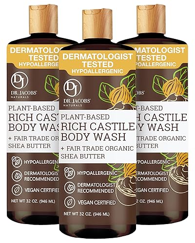 Dr. Jacobs Naturals Pure Castile Soap Liquid Body Wash, Shea Butter - Plant Based Soap Infused with Vitamin E and Aloe Vera to Moisturize Dry Beauty & Personal Care DR.JACOBS NATURALS