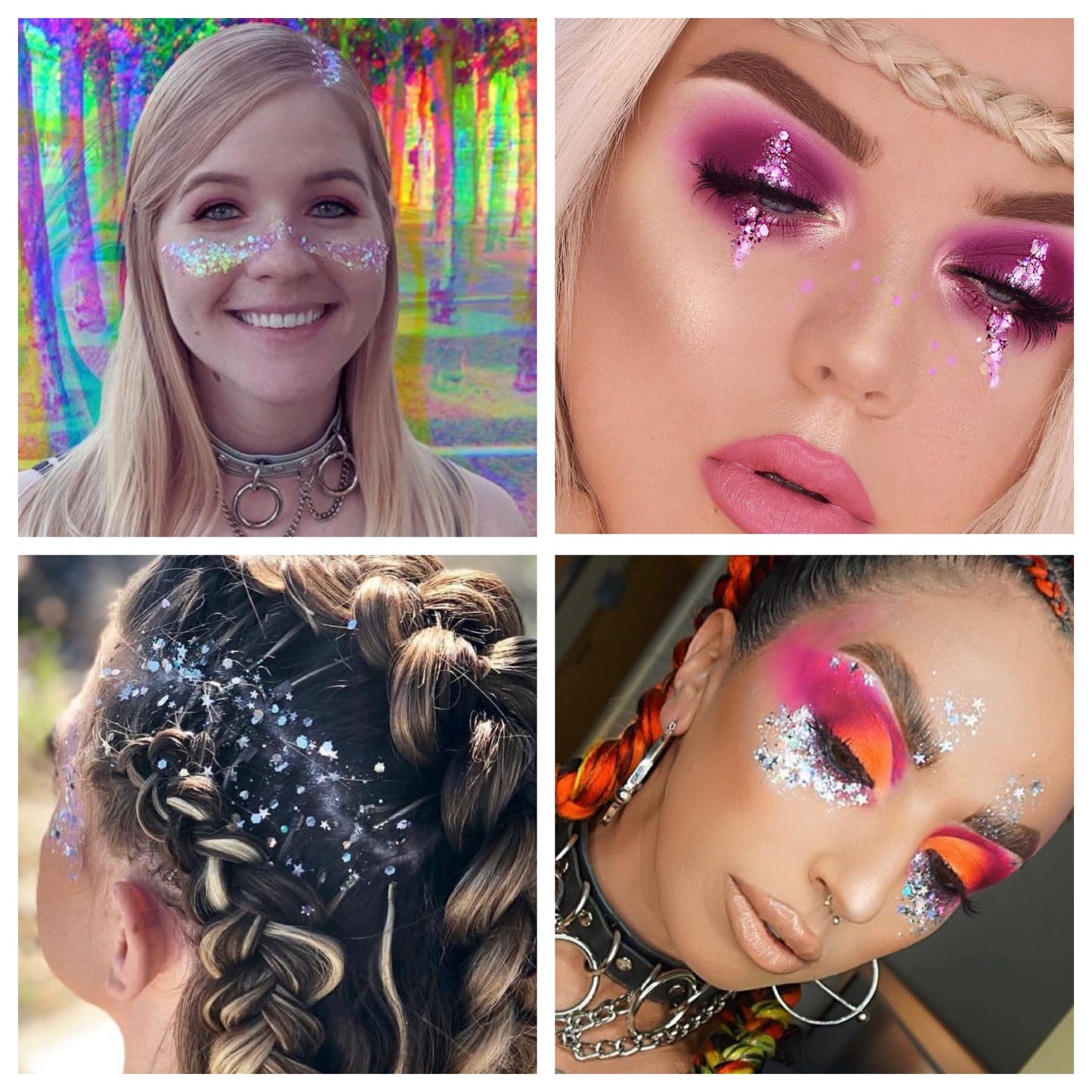 12 Pack - Multi-Colored Face & Body Glitter - Glue Included - Rainbow Chunky Glitter - Uses Include: Festival Rave Makeup Face Body Nails Resin Arts Beauty & Personal Care Electric Bliss Beauty