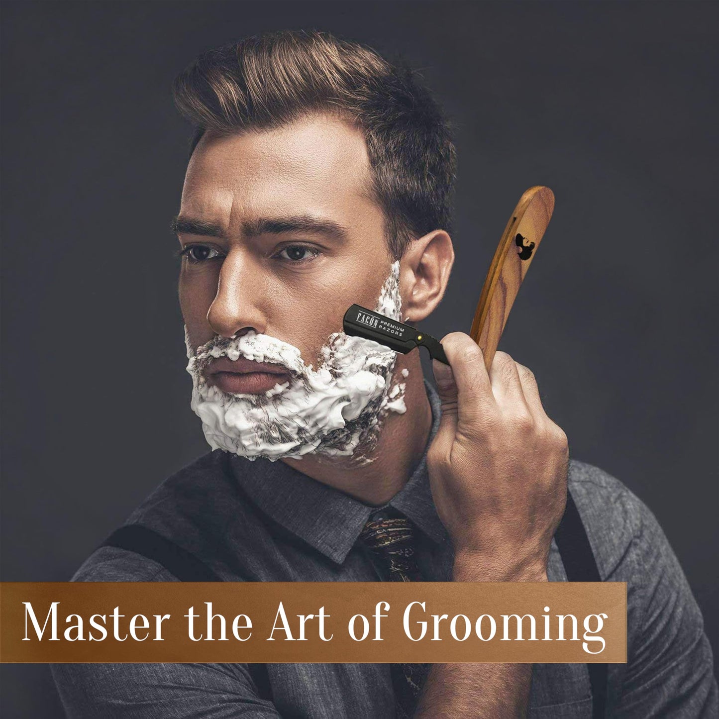 Facón Straight Razors for Men - Professional Barber Straight Edge Razor Kit with 100 Blades, Wooden Stainless Steel Barbero Shaver for a Smooth Beauty and Personal Care FACON