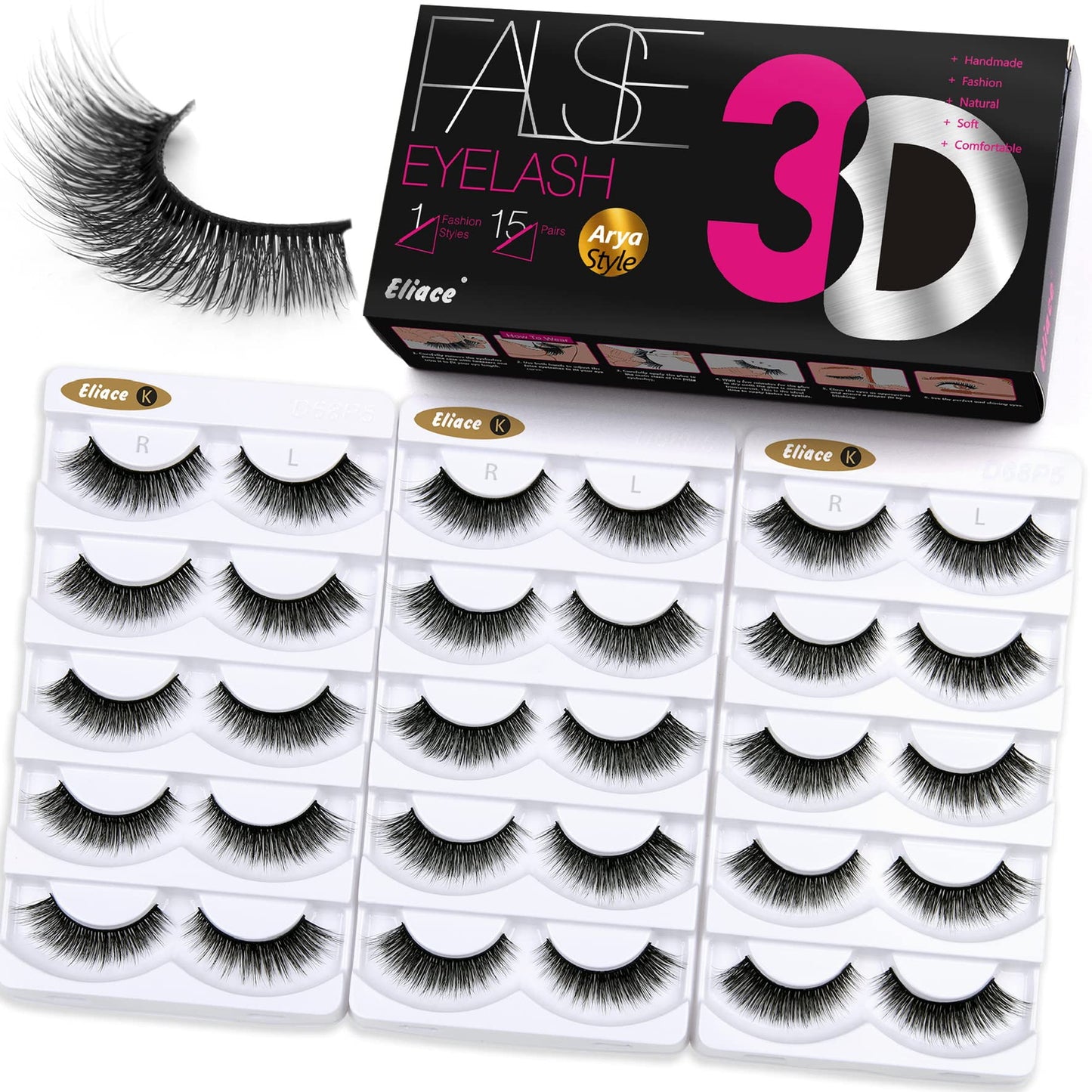 Eliace False Eyelashes Natural look Cat Eye Lashes Wispy Strips,15 Pairs 3D Mink Lashes Fake Eyelashes Volume Fluffy Thin Soft Band Comfortable Long Beauty & Personal Care Eliace