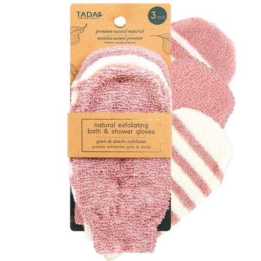 TADA BEAUTY Exfoliating Gloves Shower, Body Scrubber, Body Massage and Body Scrubs for Bath and Shower (3PK Pink) Beauty and Personal Care TADA BEAUTY