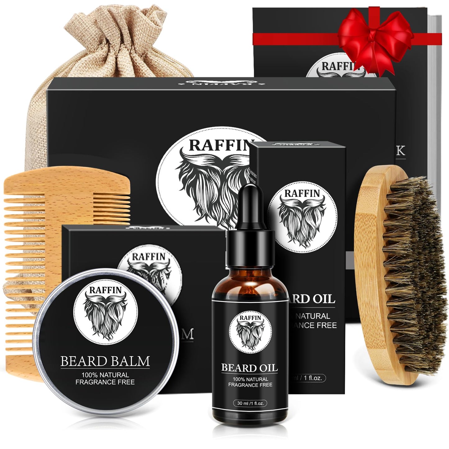RAFFIN Beard Kit with Natural Ingreidents Beard Oil, Beard Balm, Beard Brush, Beard Comb, Men's Self-care Gifts Set, Christmas & Birthday Gift Beauty and Personal Care RAFFIN