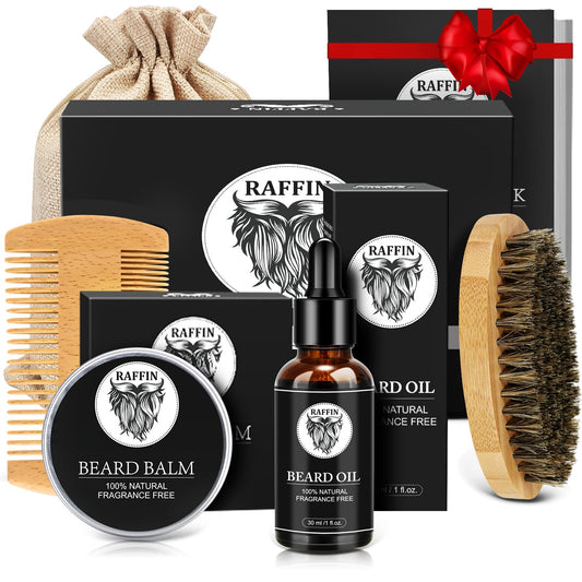 RAFFIN Beard Kit with Natural Ingreidents Beard Oil, Beard Balm, Beard Brush, Beard Comb, Men's Self-care Gifts Set, Christmas & Birthday Gift Beauty and Personal Care RAFFIN