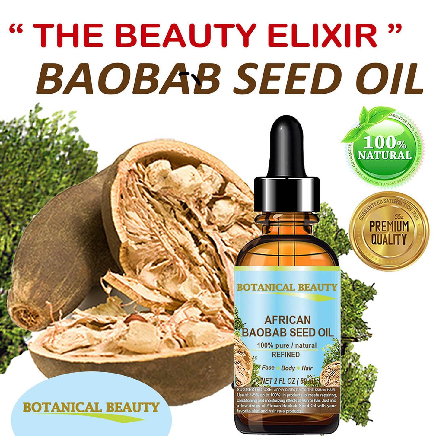 Botanical Beauty BAOBAB SEED OIL 100% Pure Natural Refined Cold-Pressed Carrier Oil 1 Fl oz 30 ml For Face Skin Body Hair Lip Nails Rich in Vitamin C Beauty & Personal Care Botanical Beauty