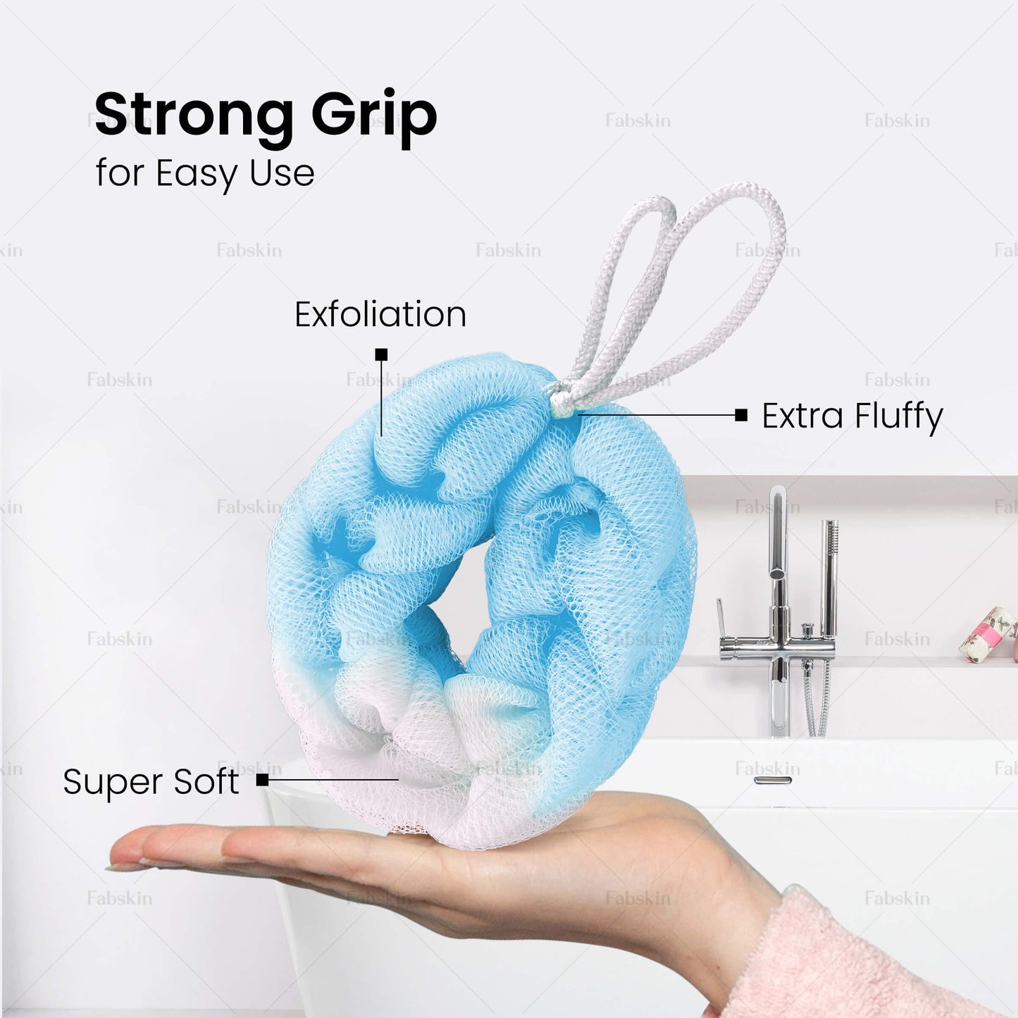 Fabskin Luxury Back Scrubber Loofah Belt for Bathing For Men and Women - Strechable 9 Knots Bath Sponge (BLUE) Beauty and Personal Care FABSKIN
