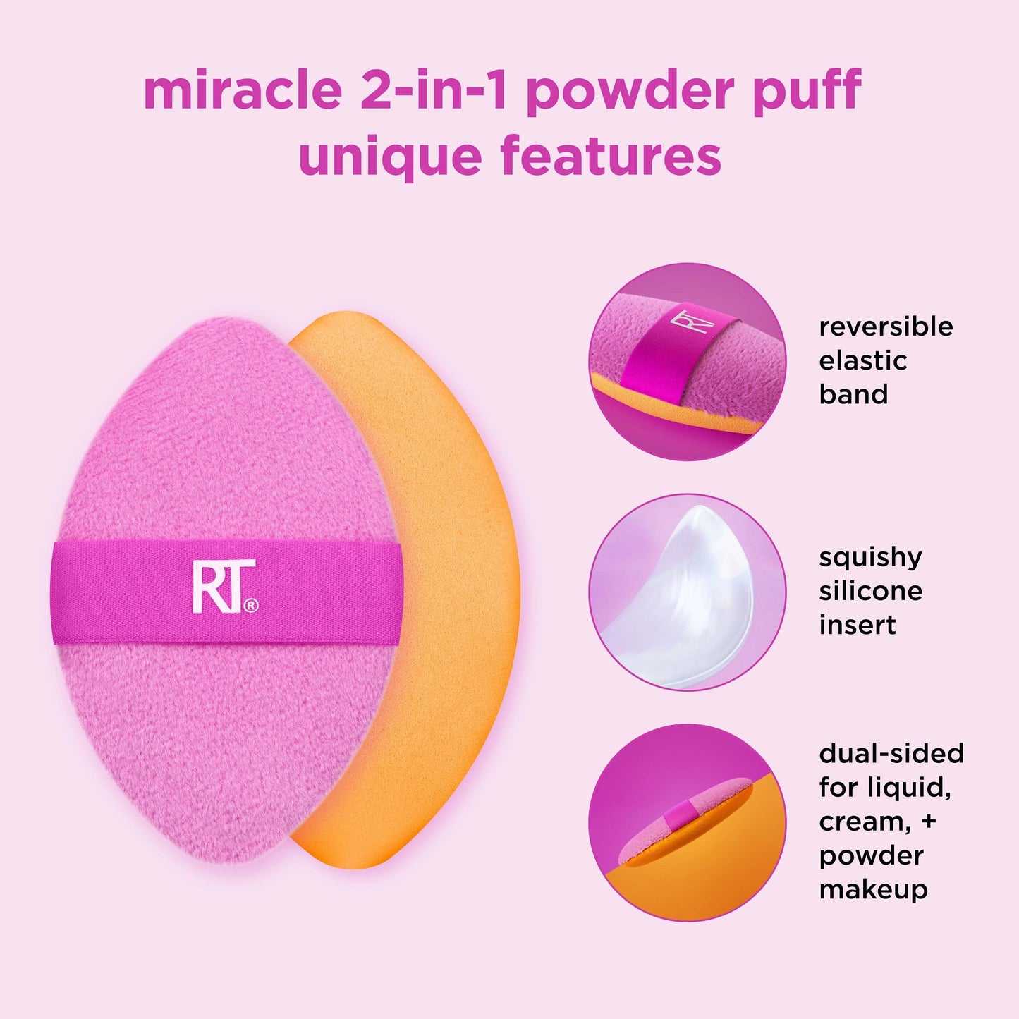 Real Techniques Miracle 2-In-1 Powder Puff, Dual-Sided, Full-Size Makeup Blending Puff, Reversible Elastic Band, Precision Tip Makeup Sponge & Powder Beauty & Personal Care Real Techniques