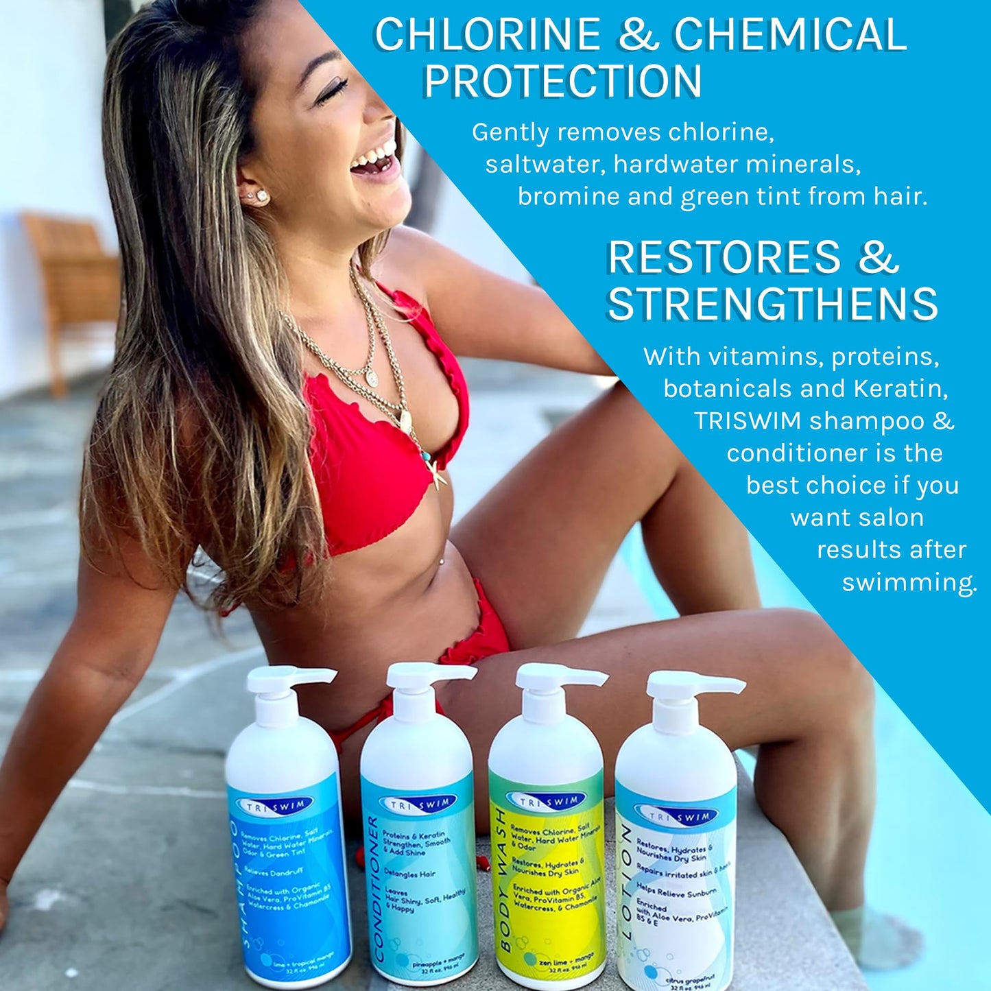 TRISWIM Hair Care Bundle | Swim Shampoo and Conditioner 32 Fl Oz Each | Professional Chlorine Removal Formula | Vegan, Paraben-Free with Aloe Vera Beauty & Personal Care TRISWIM