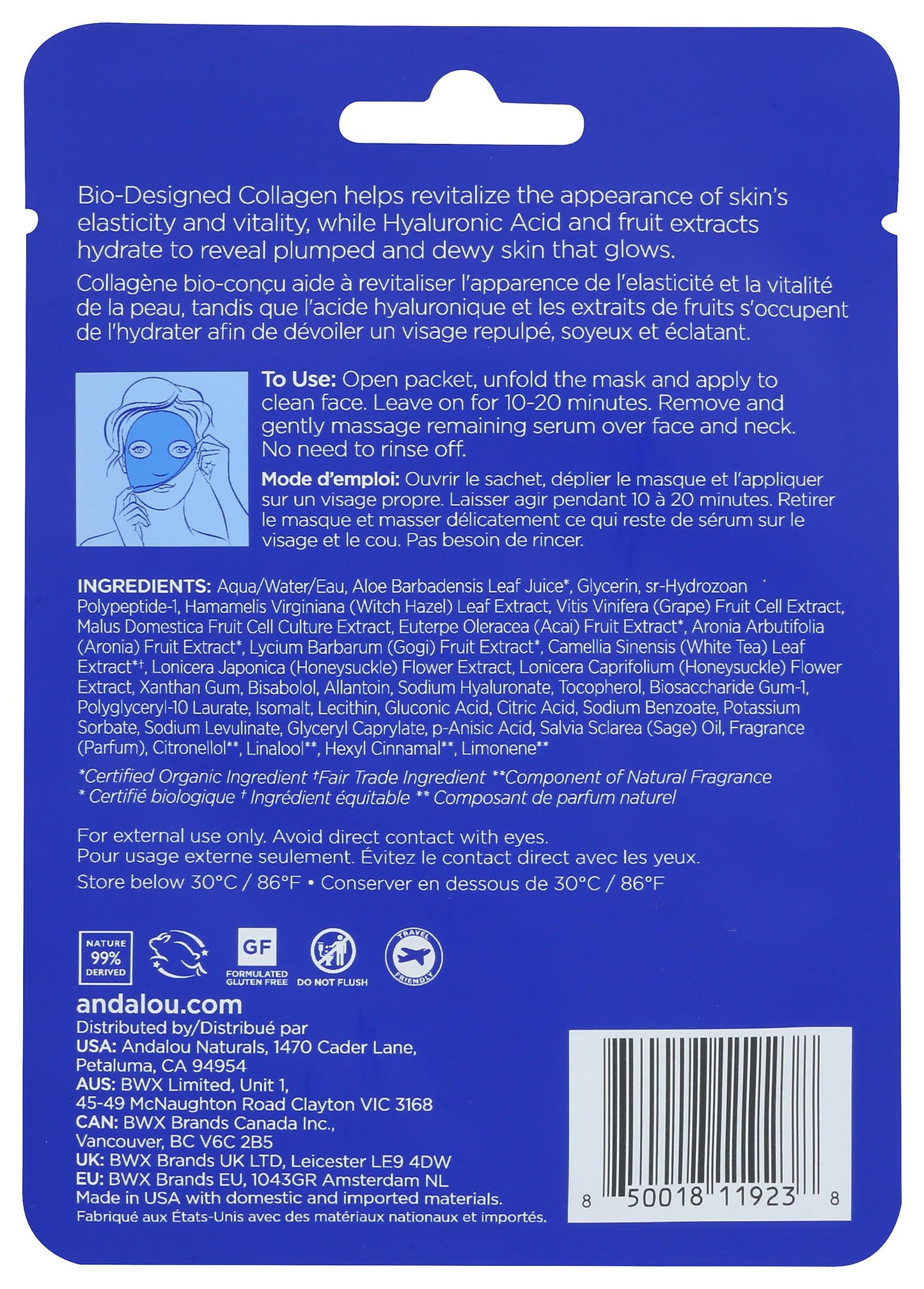 Andalou Naturals Deep Hydration Instant Hydrate & Refresh Sheet Mask, 6 OZ Beauty & Personal Care Andalou Naturals