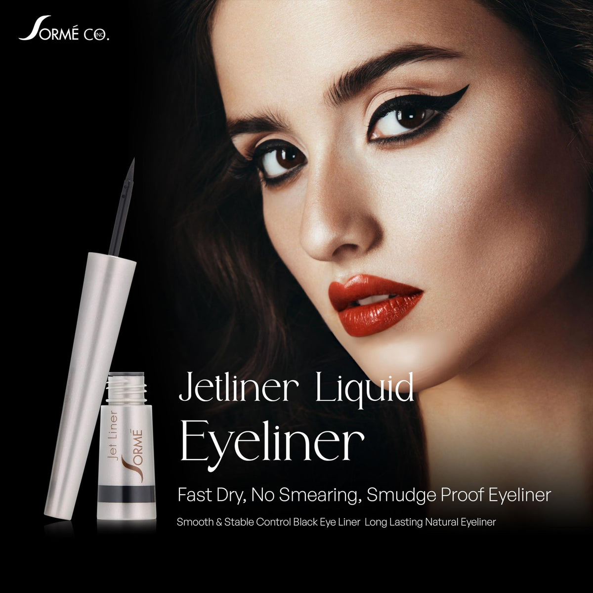 SORMÉ Jetliner Liquid Eyeliner - Fast Dry, No Smearing, Smudge Proof Eyeliner - Smooth & Stable Control Black Eye Liner - Long Lasting Natural Beauty & Personal Care SORMÉ