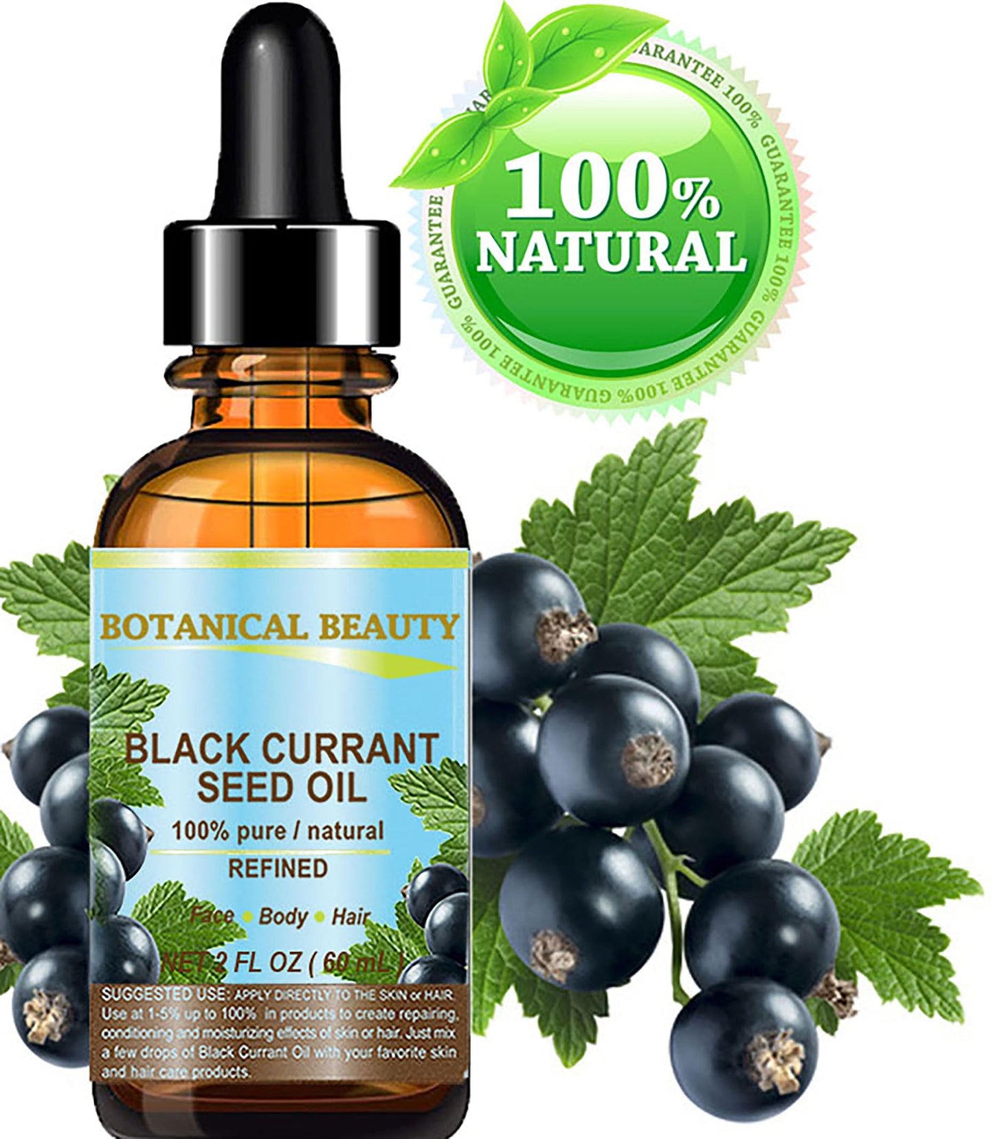 Botanical Beauty BLACK CURRANT SEED OIL 100% Pure Natural Undiluted Refined Cold Pressed Carrier Oil for Skin, Hair, Lip and Nail Care (2 Fl Oz) Beauty & Personal Care Botanical Beauty