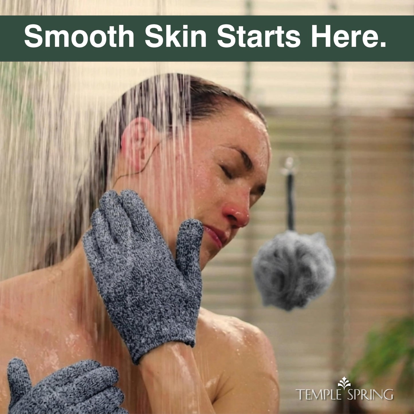 Temple Spring Shower Gloves Exfoliating for Women - Natural Textured Rayon Bamboo Exfoliating Glove with Thicker Weave for Deep Cleansing, Dead Skin Beauty and Personal Care Temple Spring
