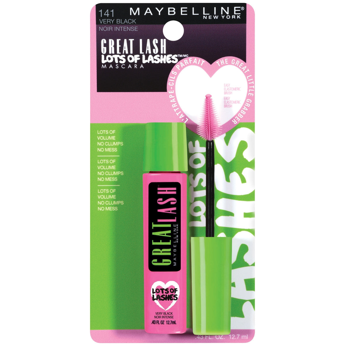 Maybelline Great Lash Lots of Lashes Washable Mascara, Very Black [141] 0.43 oz (Pack of 6) Beauty & Personal Care MAYBELLINE
