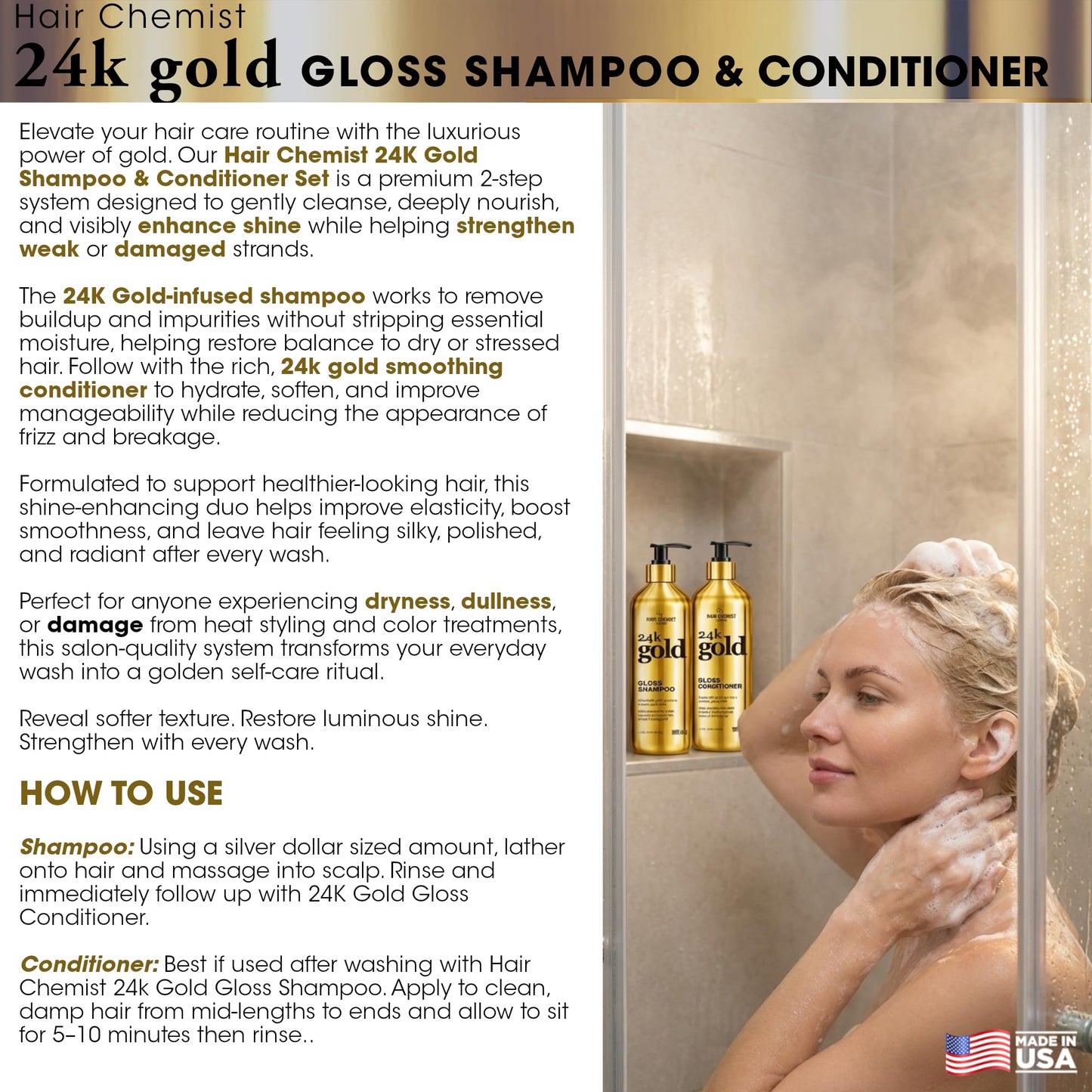 Hair Chemist 24K Gold 5-PC Complete Hair Care Set - Large Shampoo, Conditioner, Hair Oil, Hair Mist & Deep Hair Mask - Strengthening, Hydrating Beauty & Personal Care Hair Chemist