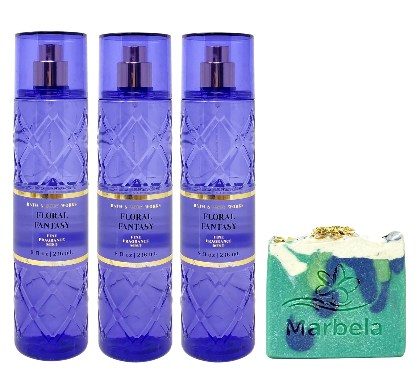 Bath & Body Works Floral Fantasy 3 Pack Fragrance Mist Bundle with an Aloe Vera Bar Soap - Full Size Beauty & Personal Care Bath & Body Works
