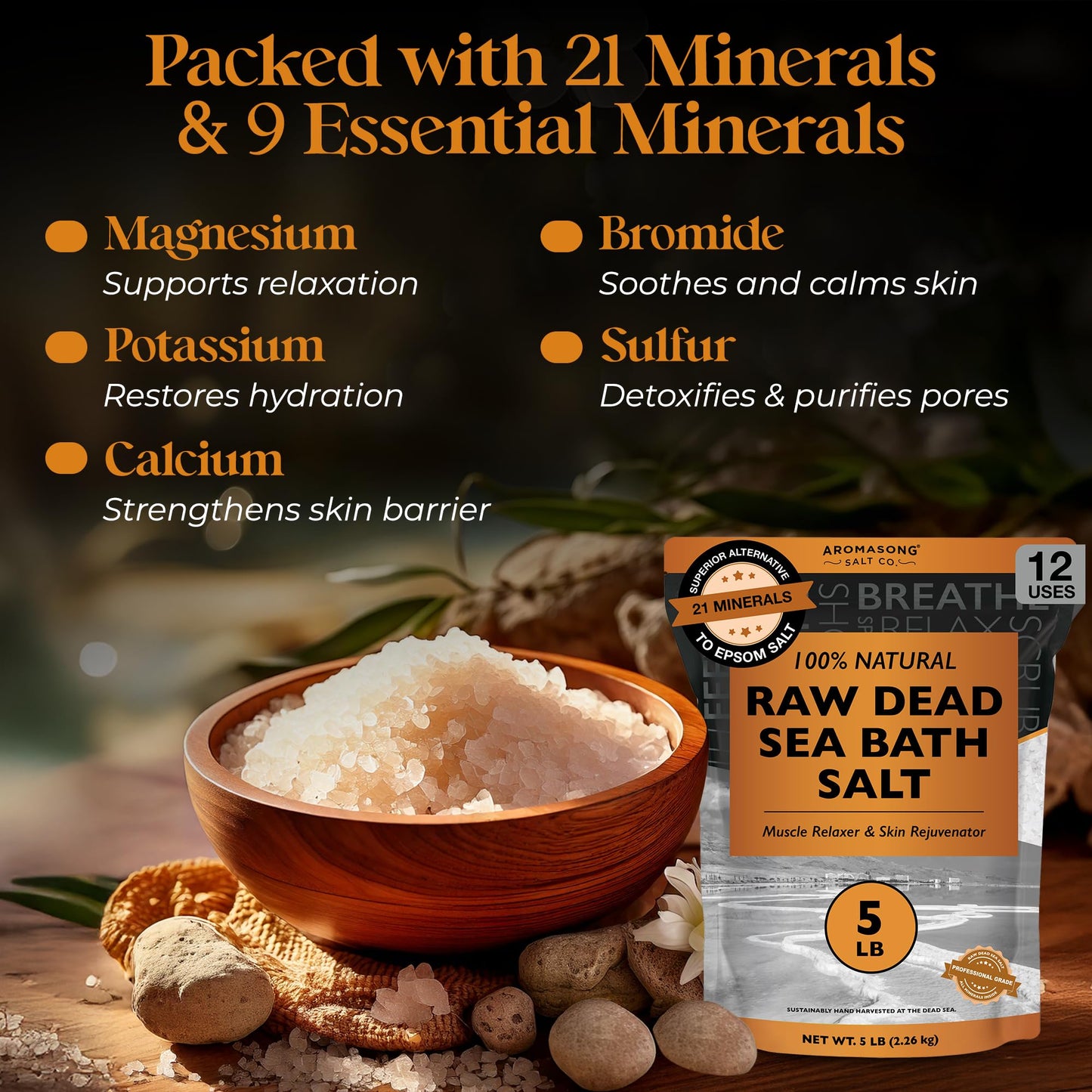 Aromasong Raw Dead Sea Salt for Soaking - Minimal Cleaned Bath Salt Soak - 10 Lbs (2 x 5 lb. Bags) Bulk Resealable Pack - Leaves Your Skin Softer Then Beauty and Personal Care Aromasong
