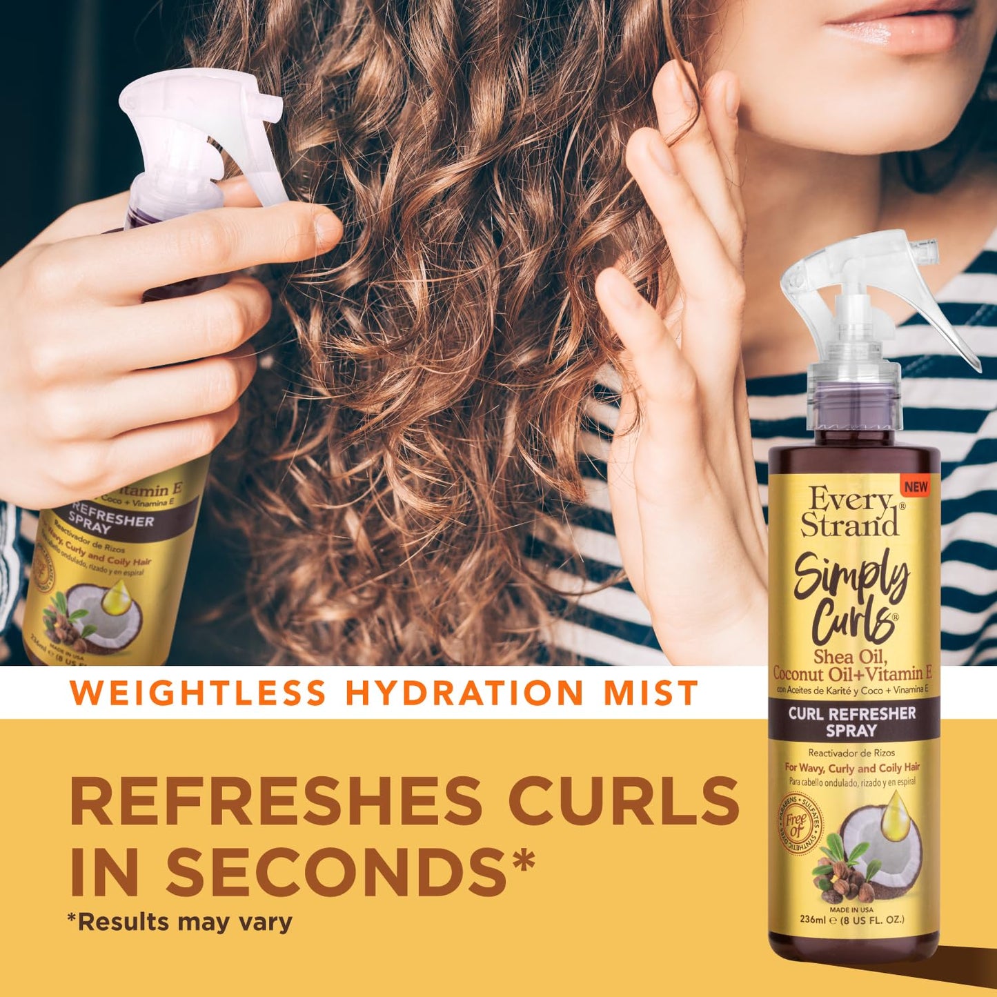 Every Strand Simply Curls Curl Refresher Spray 8 oz, Second Day Curl Reviving Spray with Coconut Oil, Shea Butter, and Vitamin E for Wavy and Curly Beauty & Personal Care Every Strand
