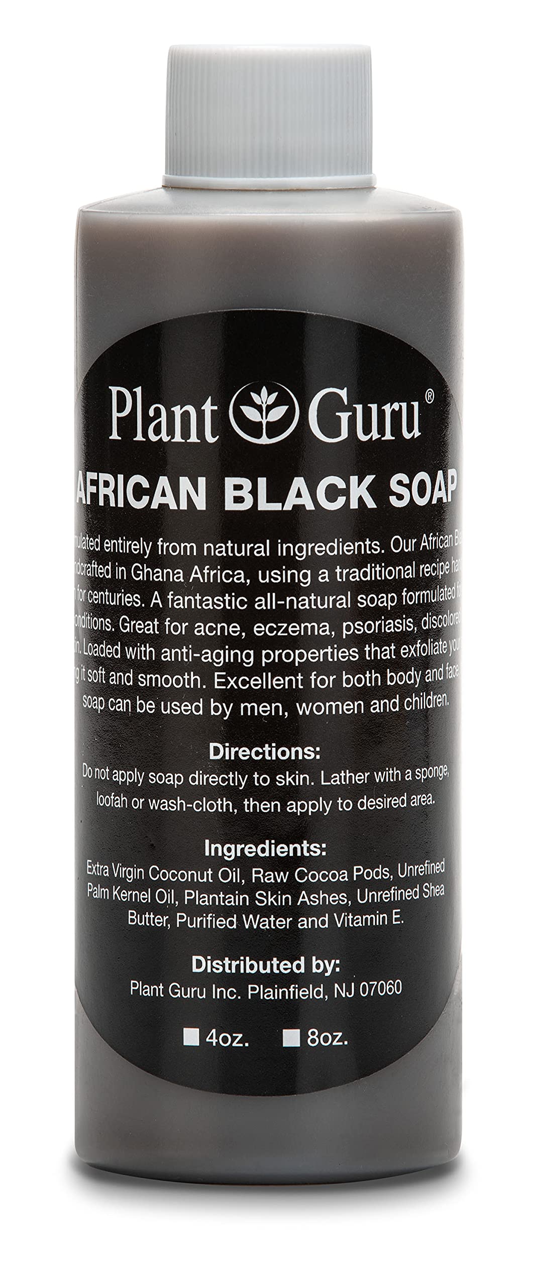 Plant Guru Raw African Black Soap Liquid 4 fl. oz. - Pure & Natural Traditional Skincare for Face, Body & Hair | Handmade Cleanser for All Skin Types Beauty & Personal Care Plant Guru