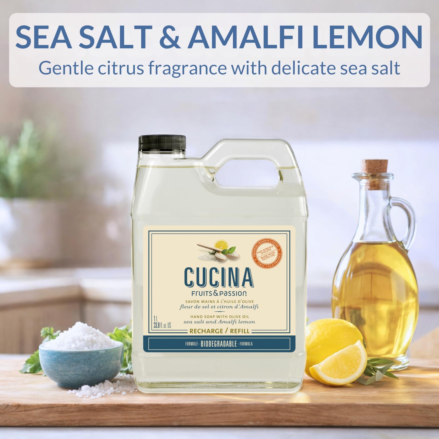 Cucina Fruits & Passion Hand Soap Refill, Sea Salt & Amalfi Lemon, 33.8 fl oz (1L) Each, 2-Pack, Biodegradable Liquid Hand Soap with Olive Oil Beauty & Personal Care Cucina