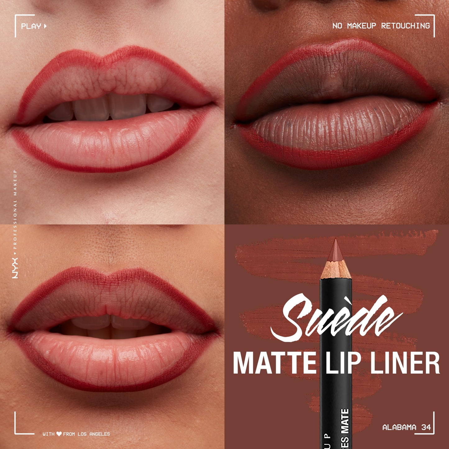 NYX PROFESSIONAL MAKEUP Suede Matte Lip Liner, Velvety-Smooth, Long-Lasting Formula For A Defined Lip Makeup Look - Alabama (Red) Beauty & Personal Care NYX PROFESSIONAL MAKEUP