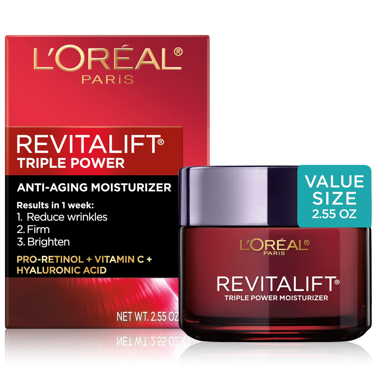 L'Oreal Paris Revitalift Triple Power Anti-Aging Face Moisturizer, Pro Retinol, Hyaluronic Acid & Vitamin C, Reduce Wrinkles 2.55 Oz Beauty & Personal Care L'Oreal Paris