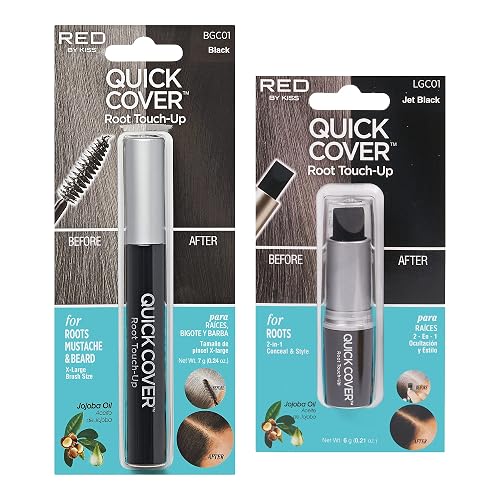 RED by Kiss Quick Cover Gray Hair Touch Up, Moisturize and Shine, Brush Type & Stick Type Set (Black) Beauty & Personal Care Red by Kiss