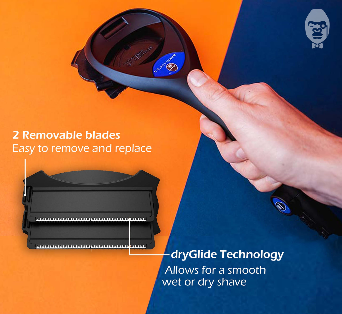 baKblade 2.0 PLUS - Back Shaver for Men (DIY), Ergonomic Handle, Shave Wet or Dry (Extra Blades Included) Beauty and Personal Care BAKBLADE